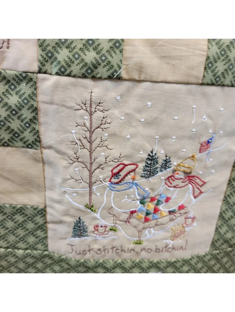 Vtg Quilt Embroidered Winter-themed Blocks from The Quilting Snow Ladies Q99